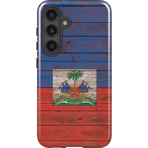 Haiti Flag Dark Wood Galaxy S24 Plus Impact Case